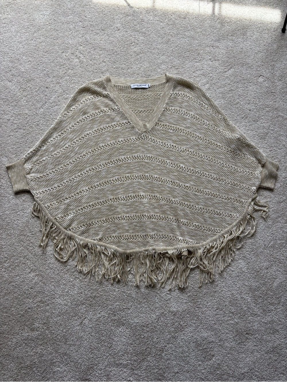 Cotton Emporium Beige V‑Neck Fringe Sweater Poncho - Picture 2 of 8